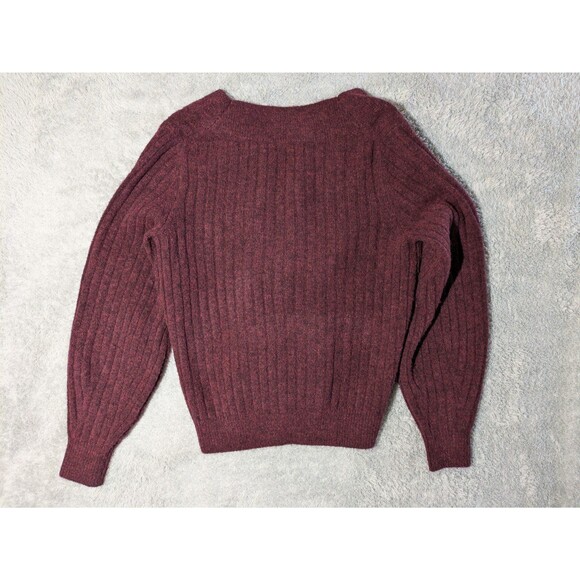 Banana Republic Maroon Wool Blend Ribbed V-Neck Sweater Size M Preppy Academia - Picture 3 of 7